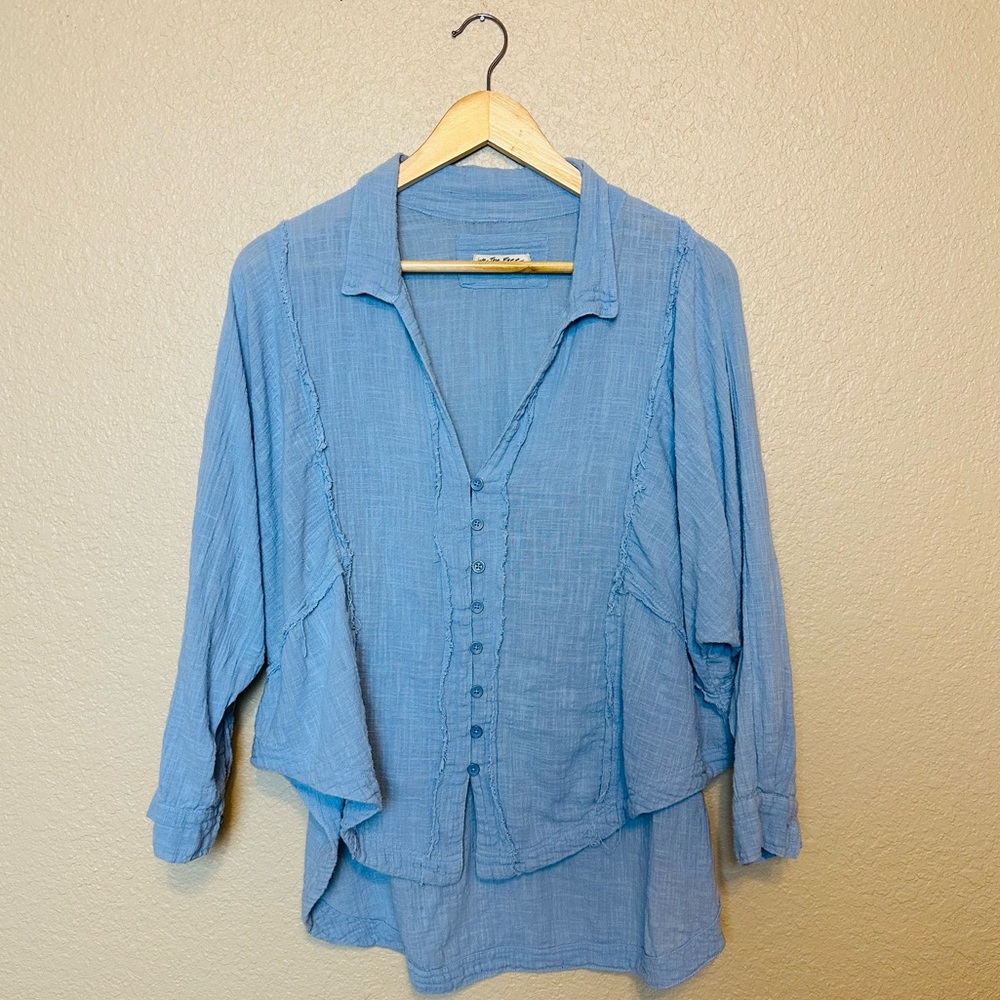We The Free Women’s Oversized Button Up Shirt in Blue Size XS